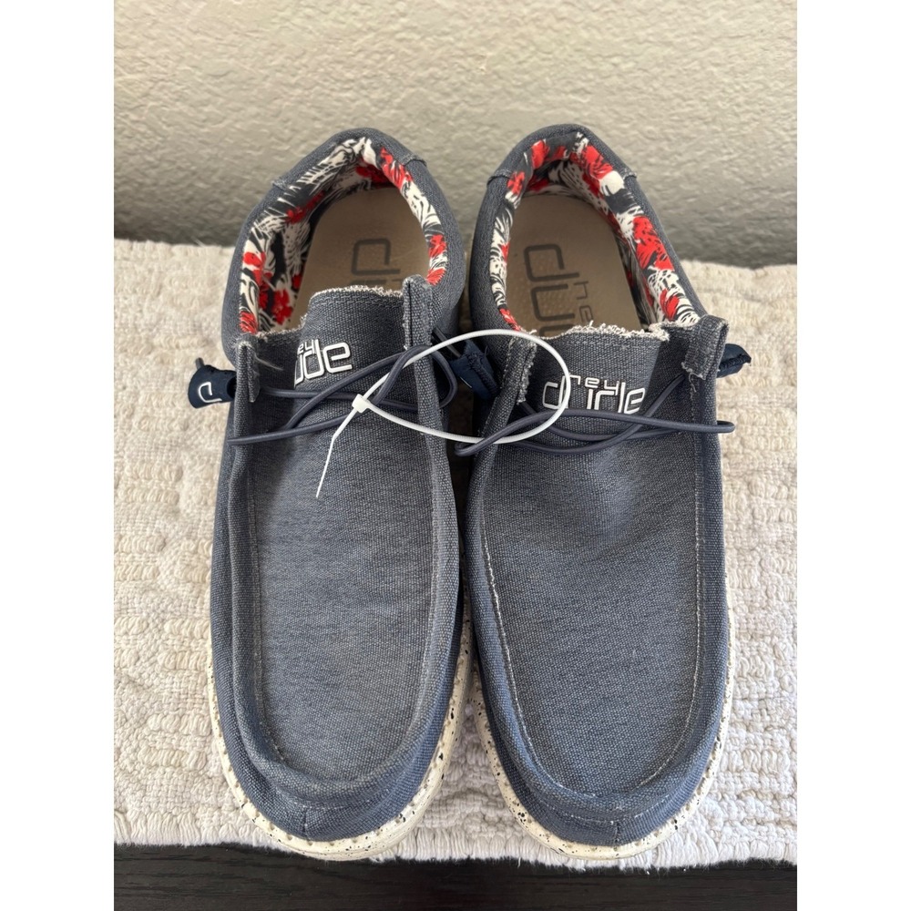 Hey Dude Wally Stretch Blue Size 10 Men's Slip On Canvas Loafers Tropical Lining